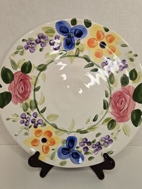 Mariam's Garden By Tabletops Unlimited Hand-Painted Floral Ceramic Dinner Plate